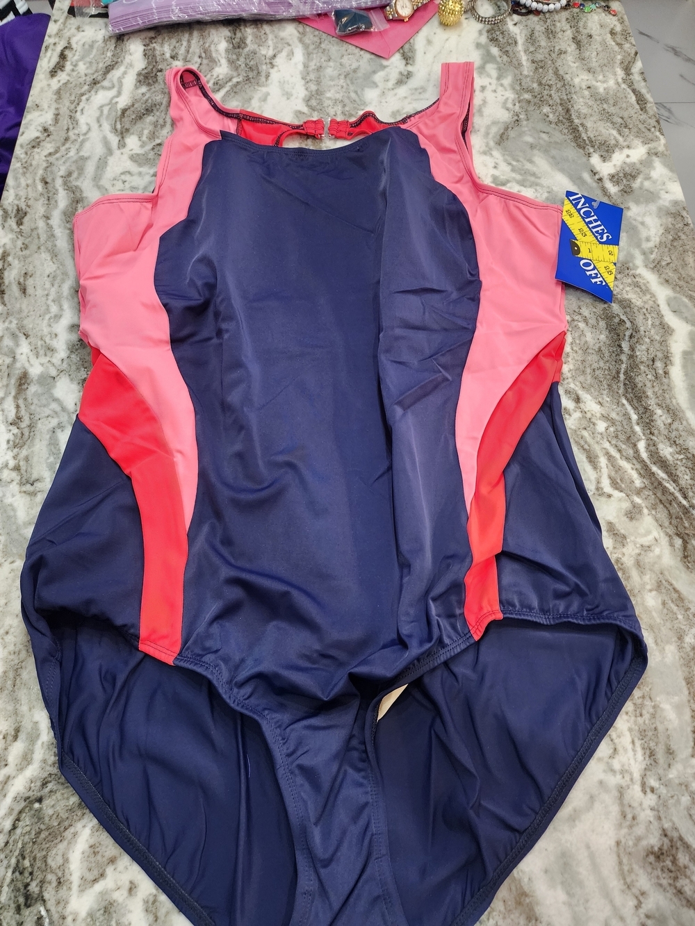 Navy One-Piece Swimsuit with Pink and Coral Side Panels